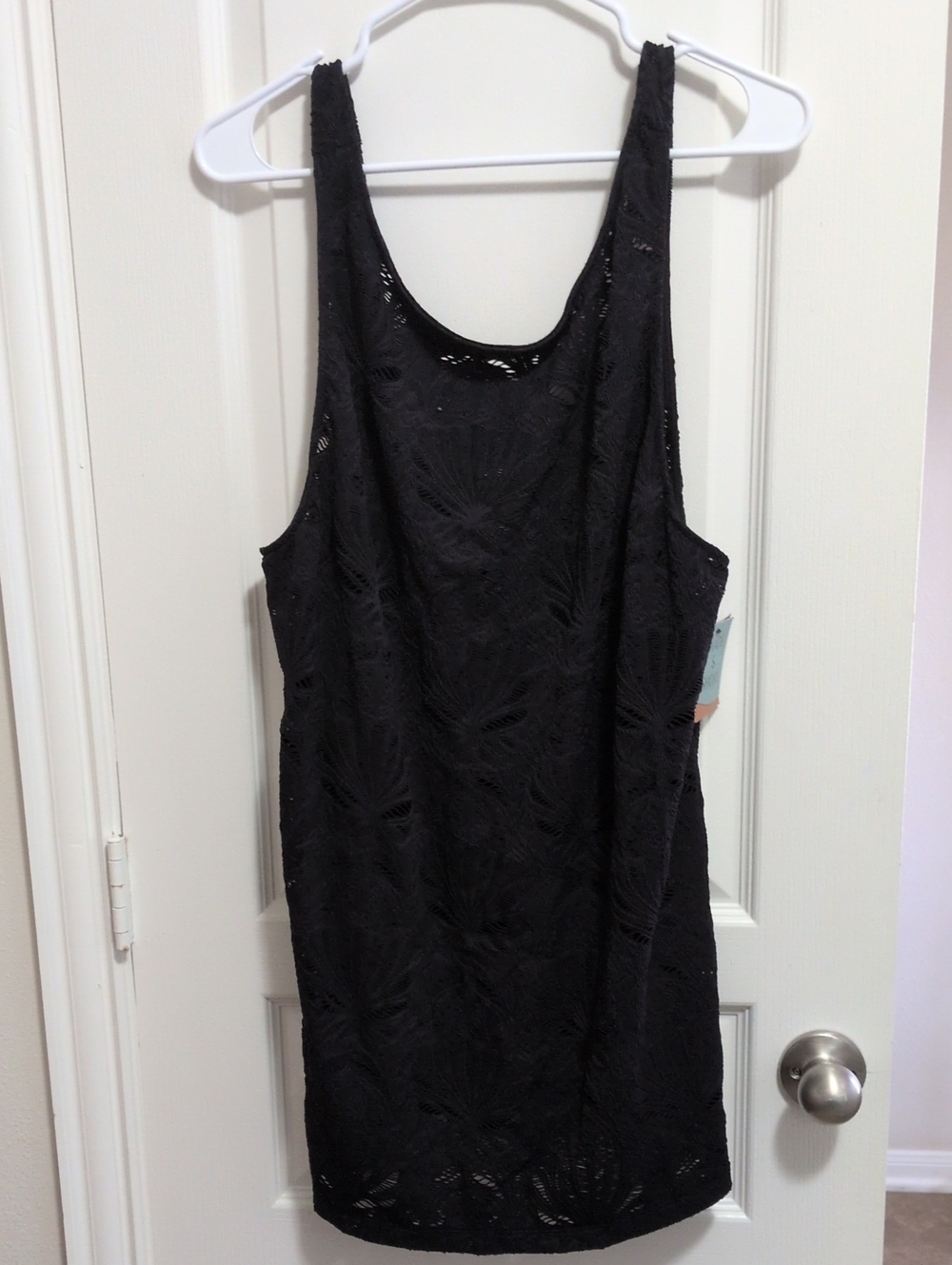 Black Stretchy Lace Cover Up Long Tank Top